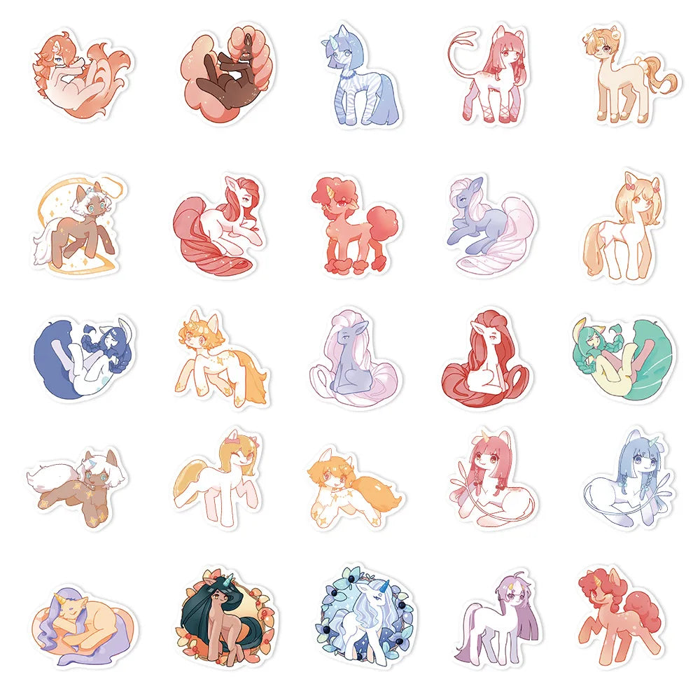 10/30/50PCS Fantasy Creature Cute Cartoon Pony Stickers Kawaii Animal Decals Kids Toy DIY Scrapbook Phone Fridge Laptop Bike Car (ONLINE ORDER ONLY)