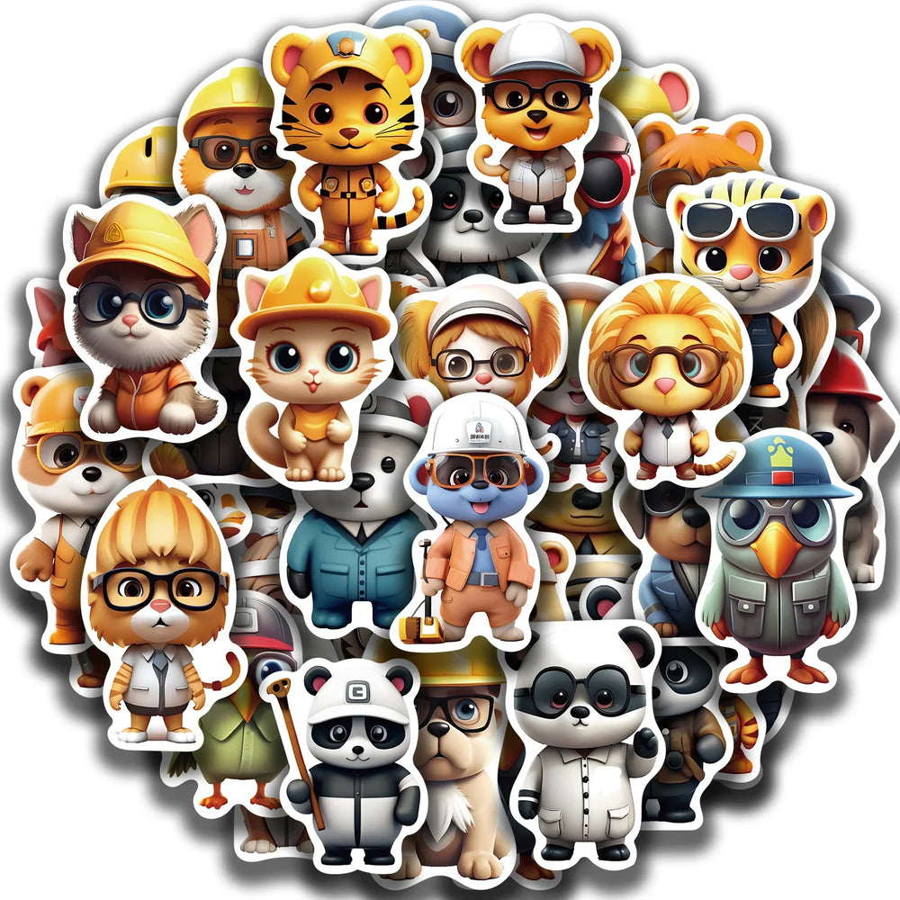 50pcs Professional Animals With Glasses Stickers Cute Decals Decoration DIY Skateboard Scrapbook Laptop Fridge Car Kids Toy (ONLINE ORDER ONLY)