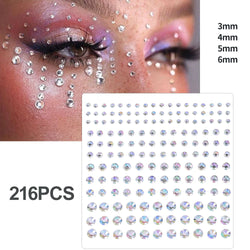 5Pcs Coloful Glitter Face Jewelry Sticker Crystal Eye Body Face Jewels Bady Makeup Tools Temporary Self-Adhesive Nail Rhinestone (ONLINE ORDER ONLY)