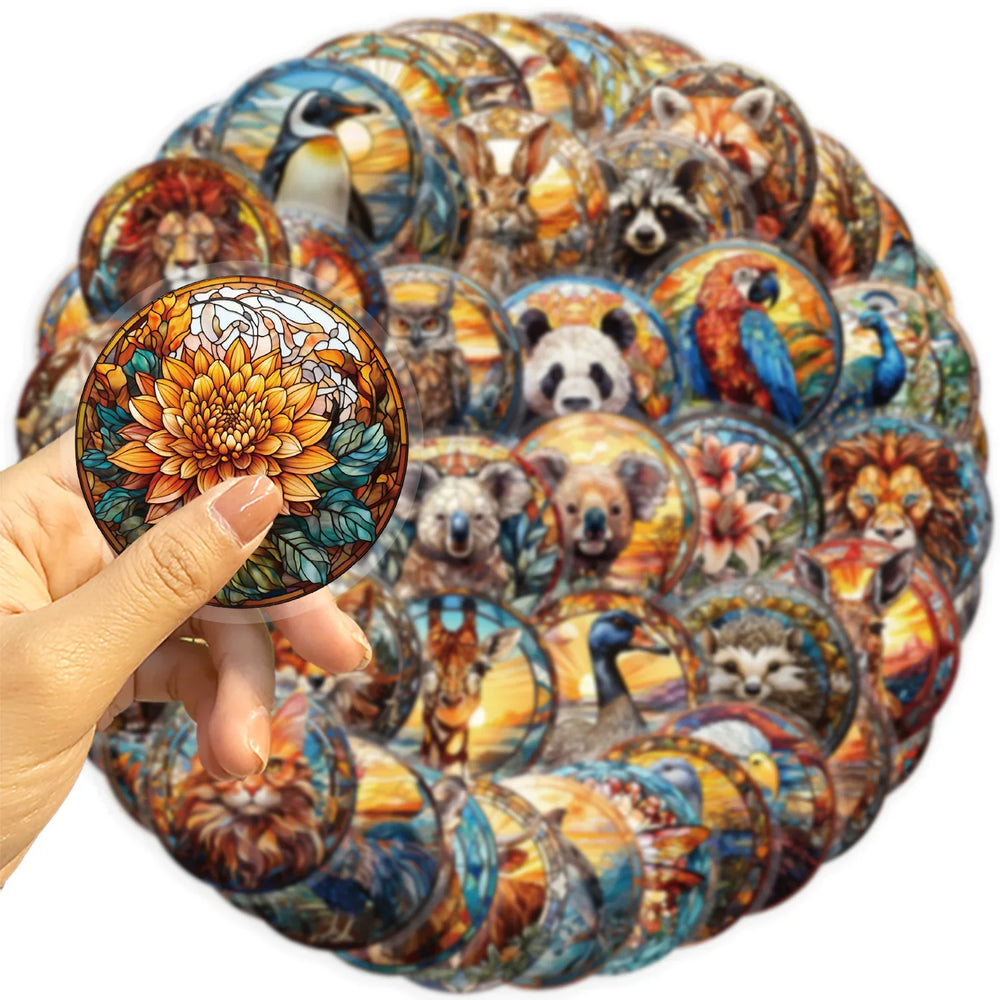 50PCS Stained Glass Gothic Animal Cartoon Sticker DIY Phone Laptop Luggage Skateboard Graffiti PET Decals Fun for Kid Toy (Online Order Only)