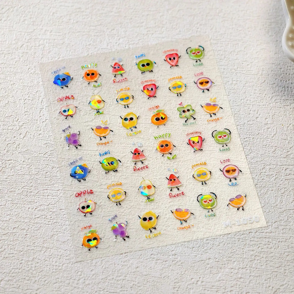 Interesting Joyful Fruits Apple Strawberry Orange Watermelon Grape Lemon Pear Vitamins Colored Nail Art Stickers Manicure Decals (ONLINE ORDER ONLY)