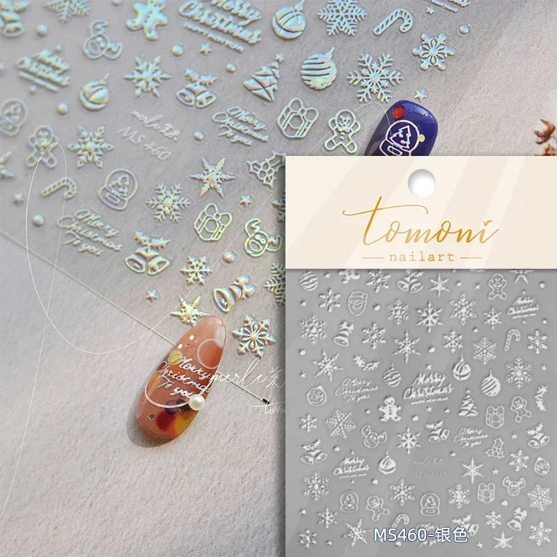 Bronzing Jelly Laser Snowflake Christmas Hot 5D Soft Embossed Relief Self Adhesive Nail Art Decoration Sticker 3D Manicure Decal (ONLINE ORDER ONLY)