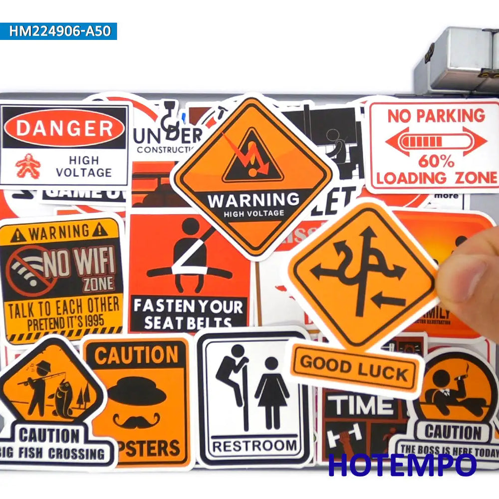 20/30/50Pieces Danger Warning Decals Stop Signs Caution Tip Funny Stickers for Luggage Motorcycle Car Bike Laptop Helmet Sticker (ONLINE ORDER ONLY)