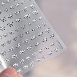 Shiny Pink Silver Gold Bowknot Tie Line Mini Delicate 3D 5D Self Adhesive Nail Art Stickers Embossment Rhinestone Manicure Decal (Online Order Only)