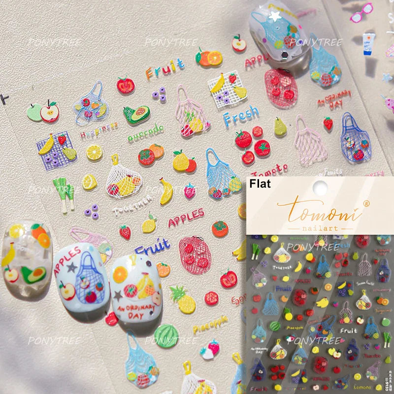 Colorful Swimsuit Bikini Fresh String Bag Vegetables Fruits Summer Beach Underwear Sunscreen Nail Art Stickers Manicure Decals (ONLINE ORDER ONLY)