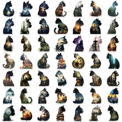 10/30/50PCS Black Dreamy Cat Sticky PVC Sticker Aesthetic Children's Stationery DIY Decoration Scrapbooking School Supplies (ONLINE ORDER ONLY)