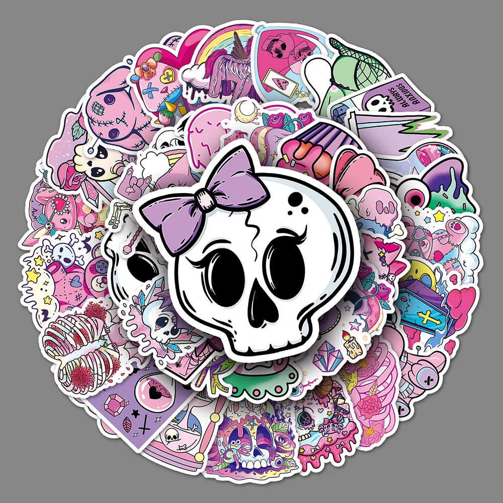 10/30/50PCS Cute Gothic Halloween Skull Magic Stickers DIY Laptop Luggage Skateboard Graffiti Decals Sticker for Kid Toys (Online Order Only)