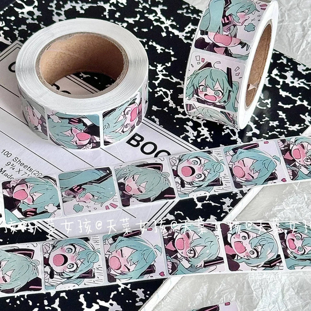 New500PCS Japanese Classic Anime Hatsune Miku Roll Sticker Handbill Material Cute High Appearance Level Envelope Sealing Sticker (ONLINE ORDER ONLY)