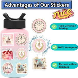 50PCS Retro Pink Collage Doodles Sticker Waterproof Graffiti Sticker Art Picture Luggage Home Scrapbook Cartoon Laptop (ONLINE ORDER ONLY)