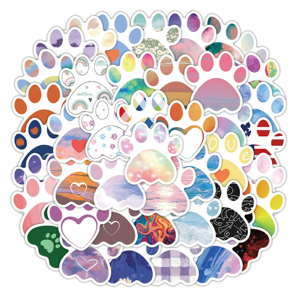 10/50Pcs Cute Dog Paw Stickers for Scrapbooking Phone Stationery Laptop Aesthetic Kawaii Sticker Pack Scrapbooking Material (Online Order Only)