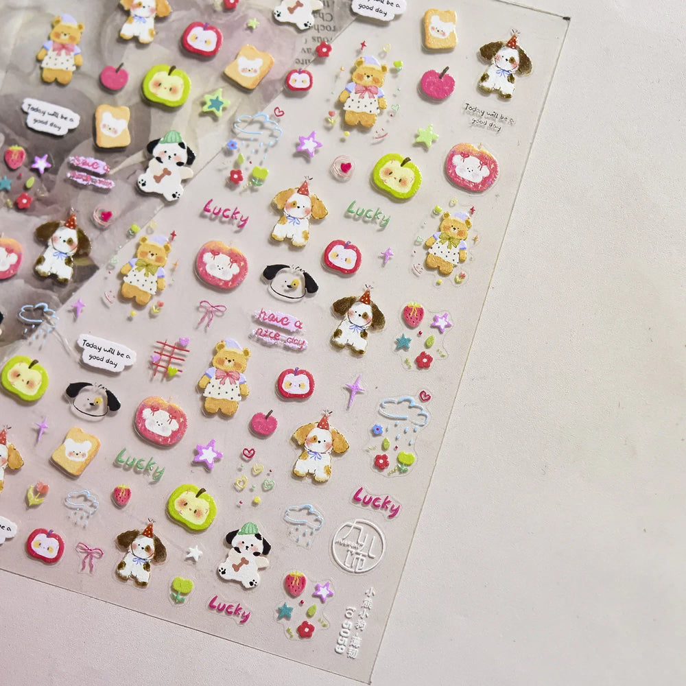 Fruits Apple Strawberry Animals Bear Dog Party Dream Flower Bone Rain Self Adhesive Nail Art Decoration Sticker Manicure Decals (Online Order Only)