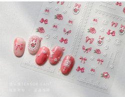 French Chic Mini Pink Rose Flower Bowknot Lace Ribbon Pearl White Little Flower Self Adhesive Nail Art Stickers Manicure Decals (ONLINE ORDER ONLY)