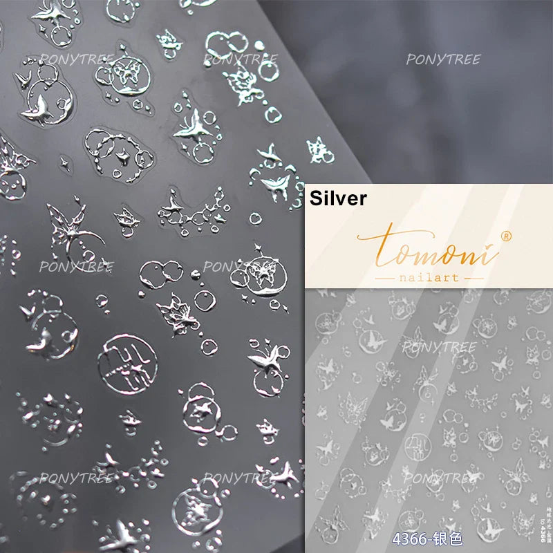 Colorful Bubbles Star Shiny Dreamy Glass Shards Flat 5D Soft Embossed Relief Self Adhesive Nail Art Sticker Chic Manicure Decal (ONLINE ORDER ONLY)