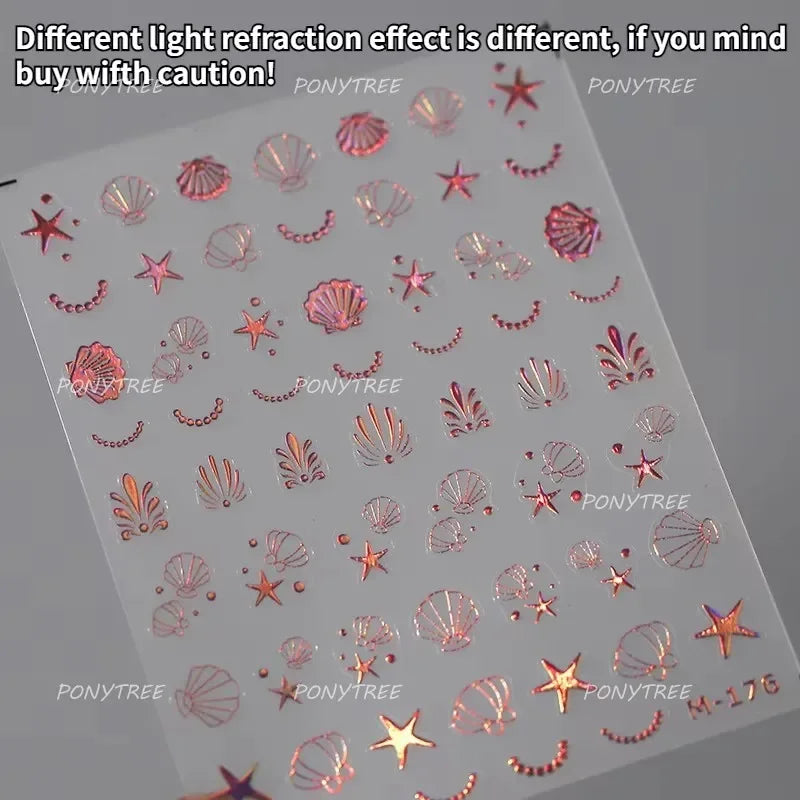 Blue Butterfly Planet Star Conch Snake Shell Clam Pearl Whale Jellyfish Moon Adhesive Nail Art Stickers Dreamy Manicure Decals (Online Order Only)