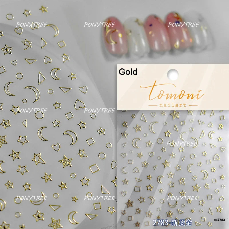 Silver Star Moon Clock Watch Cherry Love Heart Bowknot Gird Irregular Lines Dot Liquid Lava Nail Art Stickers Manicure Decals (ONLINE ORDER ONLY)