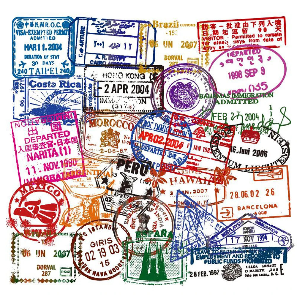 10/30/50PCS Retro Transparent Postmark Stickers DIY Travel Luggage Suitcase Guitar Laptop Waterproof Cool Car Stickers Kid Toy (ONLINE ORDER ONLY)