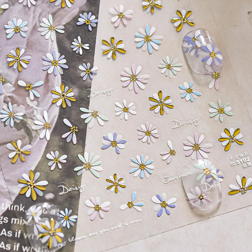 Colourful Daisy Cosmos Hot Stamping Petal Delicate and Pretty Plant Self Adhesive Nail Art Decoration Stickers Manicure Decals (ONLINE ORDER ONLY)