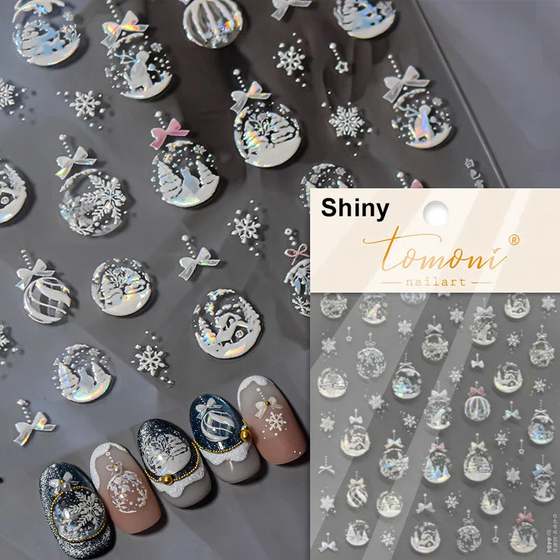 Bowknot Glove Socks Elk House Gingerbread Man Self Adhesive Nail Art Stickers Snowflake Christmas Tree Rhinestone Manicure Decal (Online Order Only)