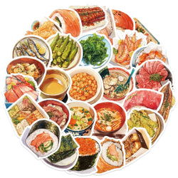 30Pcs Japanese Gourmet Food Stickers for Laptop Scrapbook Waterproof Cartoon Graffiti Decals Cute Sticker Toys Decor (Online Order Only)