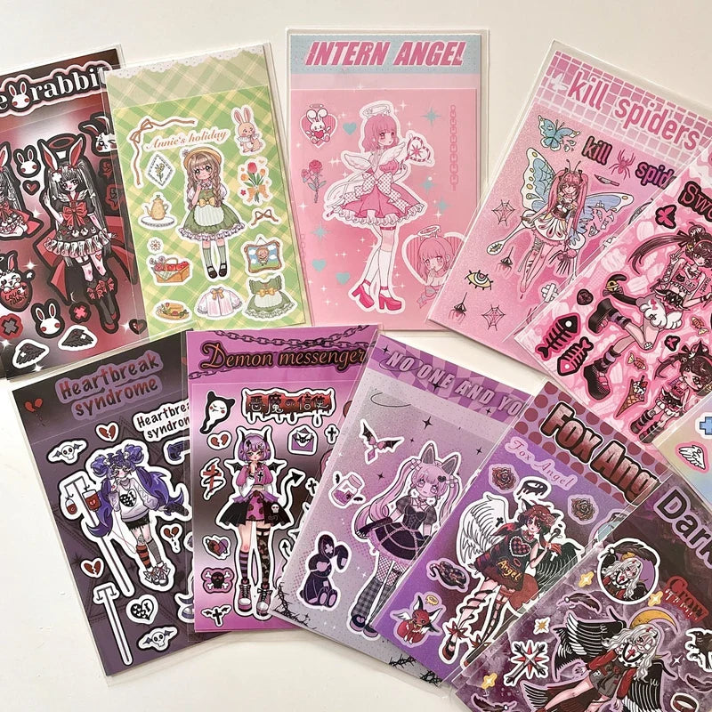 Korean ins Devil Angel Girl Stickers Diary Scrapbooking DIY Album Decoration Sticker Aesthetic Personalized Kawaii Stationery (ONLINE ORDER ONLY)