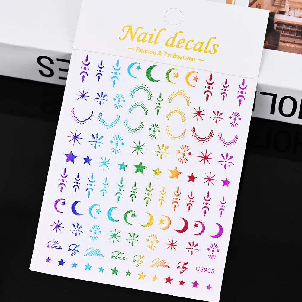 1 Sheet Star Nail Art Stickers 3d Self Adhesive Nail Decals Black White Golden Silver Color Star Design Nail Supplies Accessory (ONLINE ORDER ONLY)
