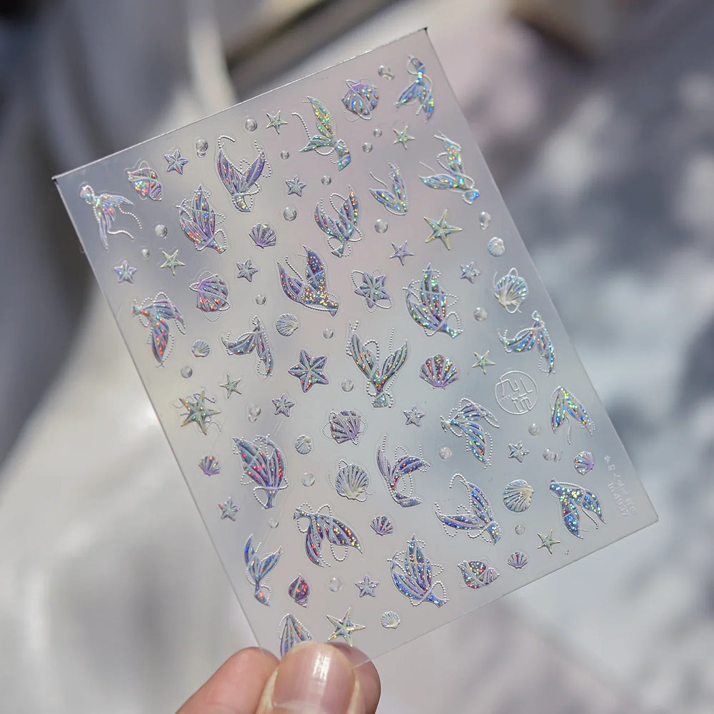 Jellyfish Schools of Fish Shoal Mermaid Tail Seahorse Dreamy Ocean Starfish Shell Coral Adhesive Nail Art Sticker Manicure Decal (ONLINE ORDER ONLY)