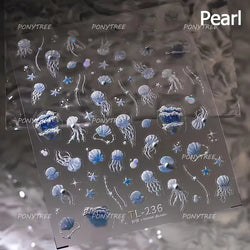 Marine Shell Starfish Ocean Elements Pearl Star Fishing Net Colourful Underwater Organisms 5D Nail Art Stickers Manicure Decals (Online Order Only)