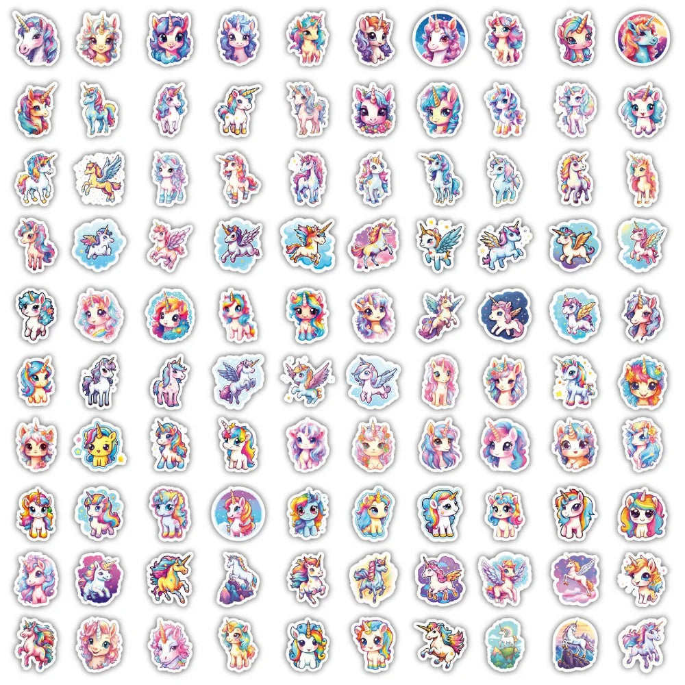 50/100Pcs Cartoon Rainbow Cute Horse Children Luggage Laptop Mobile Phone Decorative Stickers Waterproof Graffiti Wholesale (ONLINE ORDER ONLY)