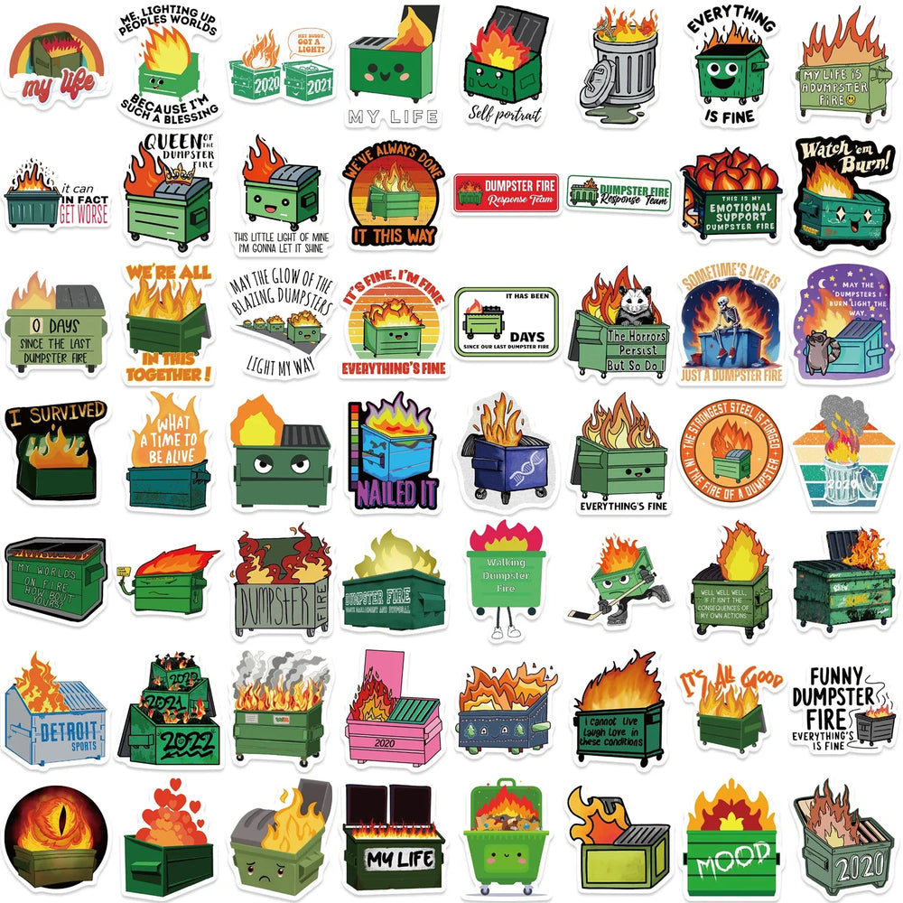 56Pcs Creative Dumpster on Fire Stickers For Phone Suitcase Journal Accessories Scrapbooking Supplies DIY Graffiti Stickers (Online Order Only)