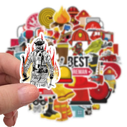 10/52Pcs Cartoon Red Firefighter Waterproof Cool Stickers for Scrapbook Skateboard Snowboard Laptop Luggage Bicycle Kids Toys (ONLINE ORDER ONLY)