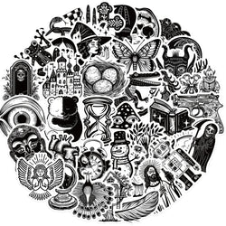 50PCS Gothic Black White Stickers Vintage Suitcase Laptop Waterproof Decals (ONLINE ORDER ONLY)