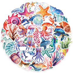 Ocean Cartoon Sea Turtle Shrimp Starfish Stickers for Laptop Luggage Skateboard Decals Kid Gift (Online Order Only)