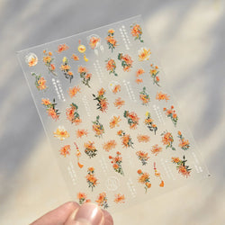 Antique Changle Flower Chrysanthemum Jade Pendant Feathers Green Leaf Adhesive Nail Art Stickers Flat Embossment Manicure Decals (Online Order Only)