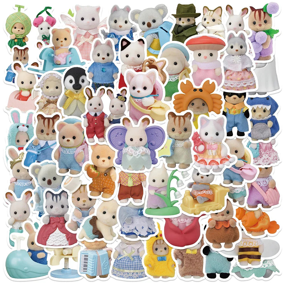 55pcs Kawaii Sylvanian Families 3D Calico Critter Waterproof Sticker Set for Car, Laptop, Phone, Journal, Diary, Kid Toy (ONLINE ORDER ONLY)
