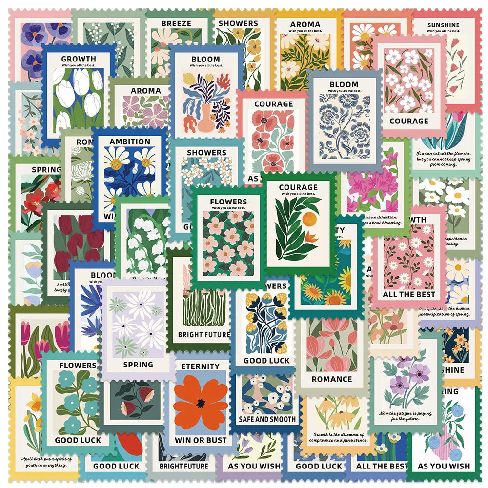 50PCS Retro Flower Stickers for Journals, Planners, Crafts, Scrapbooking (ONLINE ORDER ONLY)