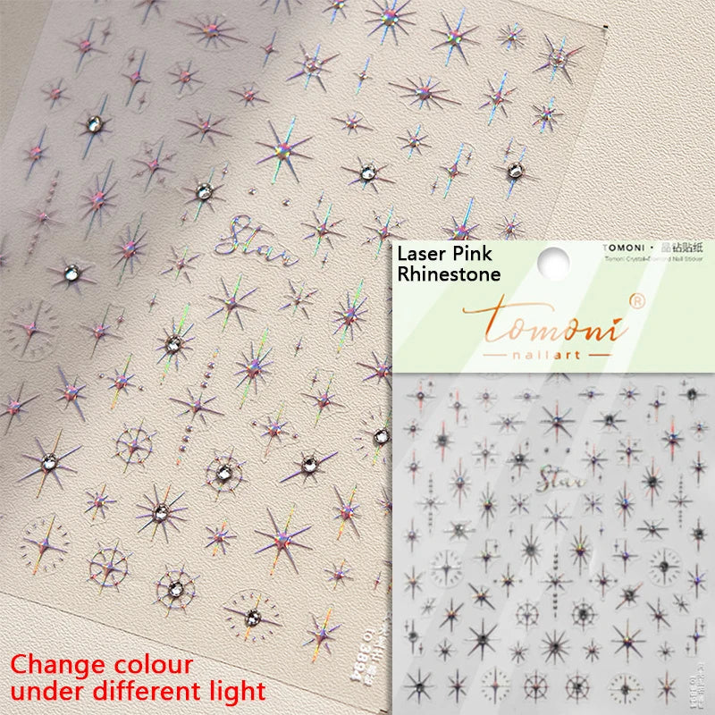 Gold Silver Starlight Laser Pink Colorful Glitter Star Bronzing Rhinestones Relief Nail Art Decorations Stickers Manicure Decals (ONLINE ORDER ONLY)
