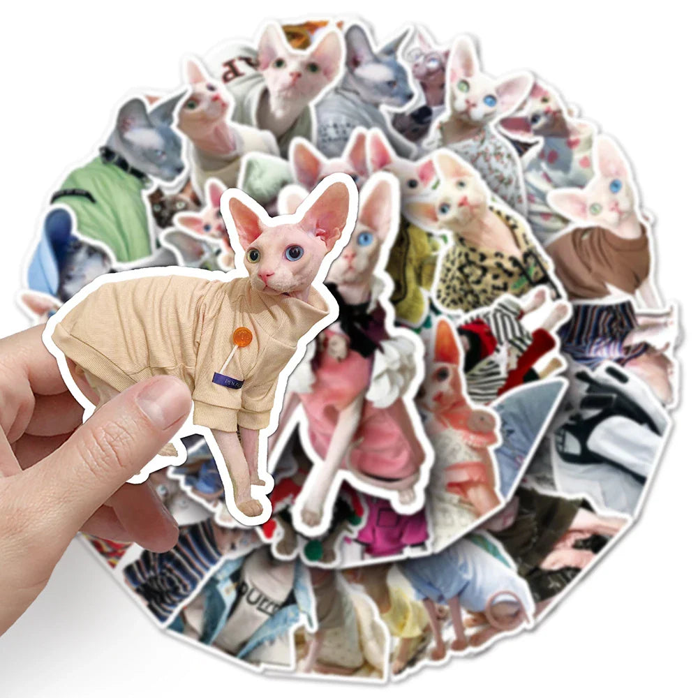 10/30/50PCS Cute Sphynx Cat Stickers Kawaii Animal Cartoon Decals DIY Scrapbook Phone Laptop Fridge Guitar Bike Graffiti Sticker (Online Order Only)