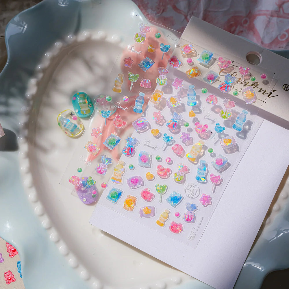 Colourful Jelly Rabbit Bunny Gummy Bear Cute Lollipop Soda Water Candy Snack Pudding Star Heart Nail Art Stickers Manicure Decal (ONLINE ORDER ONLY)