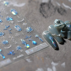 Retro Blue Lotus Flower Arrangement Vase Lantern Totem Pattern Bamboo Leaf Self Adhesive Nail Art Stickers Shiny Manicure Decals (ONLINE ORDER ONLY)