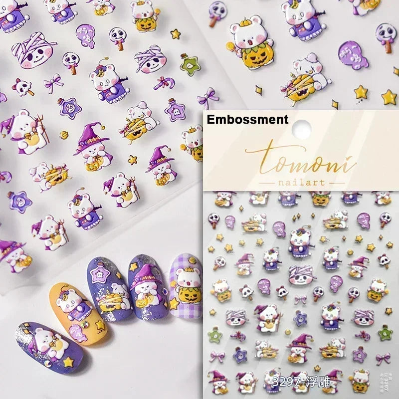 Cat Eye Shiny Blue Purple Spider Cross Love Heart Star Snake Web Jelly Thrilling Nail Art Stickers Manicure Decals Halloween (ONLINE ORDER ONLY)