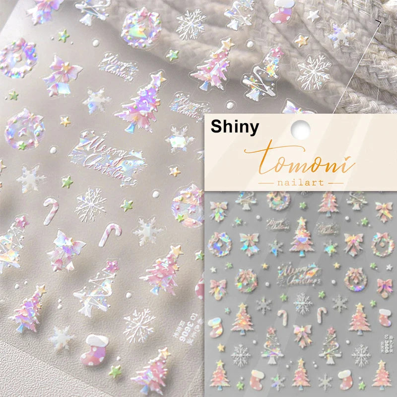 Bowknot Glove Socks Elk House Gingerbread Man Self Adhesive Nail Art Stickers Snowflake Christmas Tree Rhinestone Manicure Decal (Online Order Only)