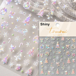 Bowknot Glove Socks Elk House Gingerbread Man Self Adhesive Nail Art Stickers Snowflake Christmas Tree Rhinestone Manicure Decal (Online Order Only)