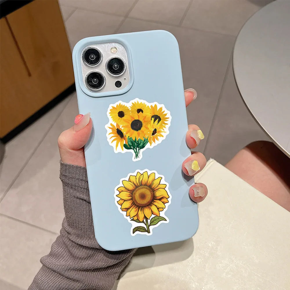 10/30/55PCS SunFlower Stickers Golden Yellow Plant Cartoon Sticker DIY Decals Scrapbook Luggage Laptap Phone Guitar Car Bike Toy (ONLINE ORDER ONLY)