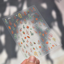 Autumn Fall Maple Leaves Ginkgo Leaf Osmanthus Chrysanthemums Rabbit Bunny Plant Flower Relief Nail Art Sticker Decoration Decal (ONLINE ORDER ONLY)