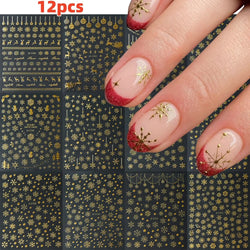 12Pcs 3D Golden Red Glitter Heart Love Nail Sticker Valentine Self Adhesive Cartoon Decal Geometry Lines Stripe Slider Manicure* (ONLINE ORDER ONLY)