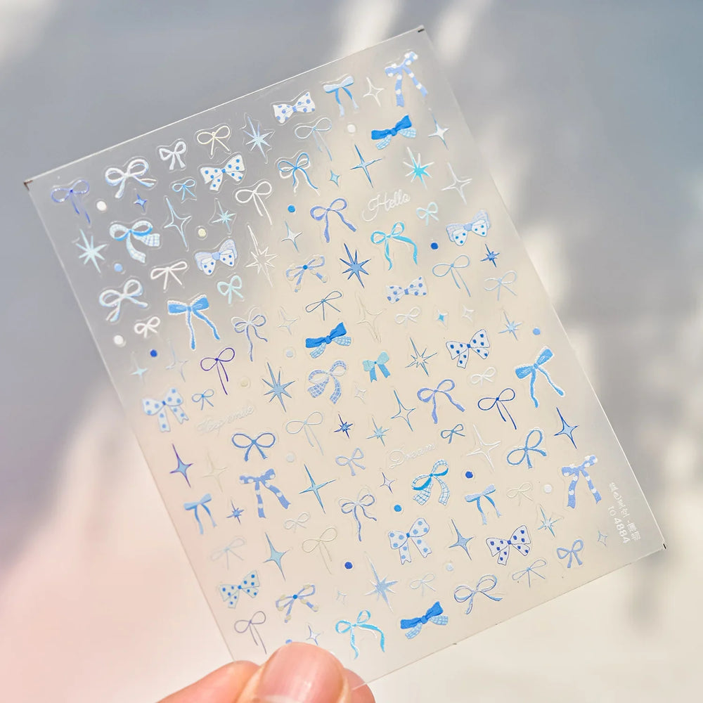 Pink Blue Bowknot Star Lace Round Dot Starburst Spot Leopard Print 3D Self Adhesive Nail Art Decorations Sticker Manicure Decals (ONLINE ORDER ONLY)