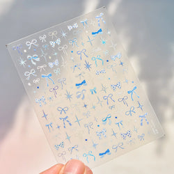 Pink Blue Bowknot Star Lace Round Dot Starburst Spot Leopard Print 3D Self Adhesive Nail Art Decorations Sticker Manicure Decals (ONLINE ORDER ONLY)