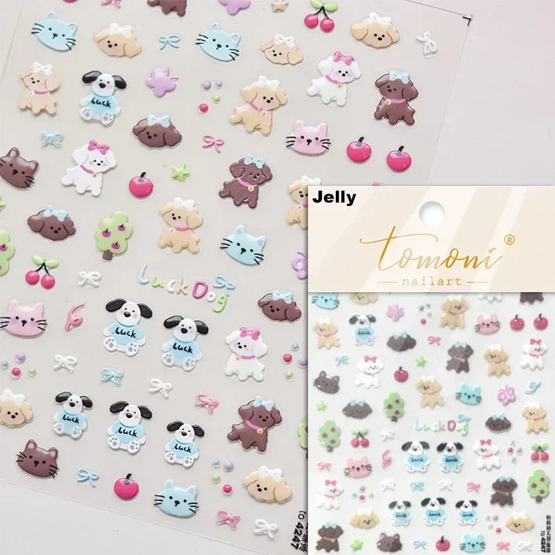 Bowknot Dog puppy Christmas Hat Strawberry Cake Food Coffee Cherry Love Heart Adhesive Nail Art Sticker Reliefs Manicure Decals (Online Order Only)