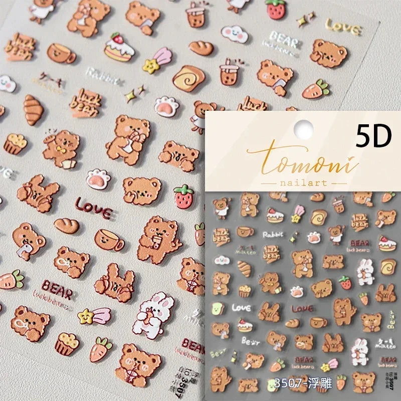 Charming Cherry's Cake Cute Bowknot Pink Blue Bear Flower Bouquet Strawberry Adhesive Nail Art Sticker Rhinestone Manicure Decal (Online Order Only)