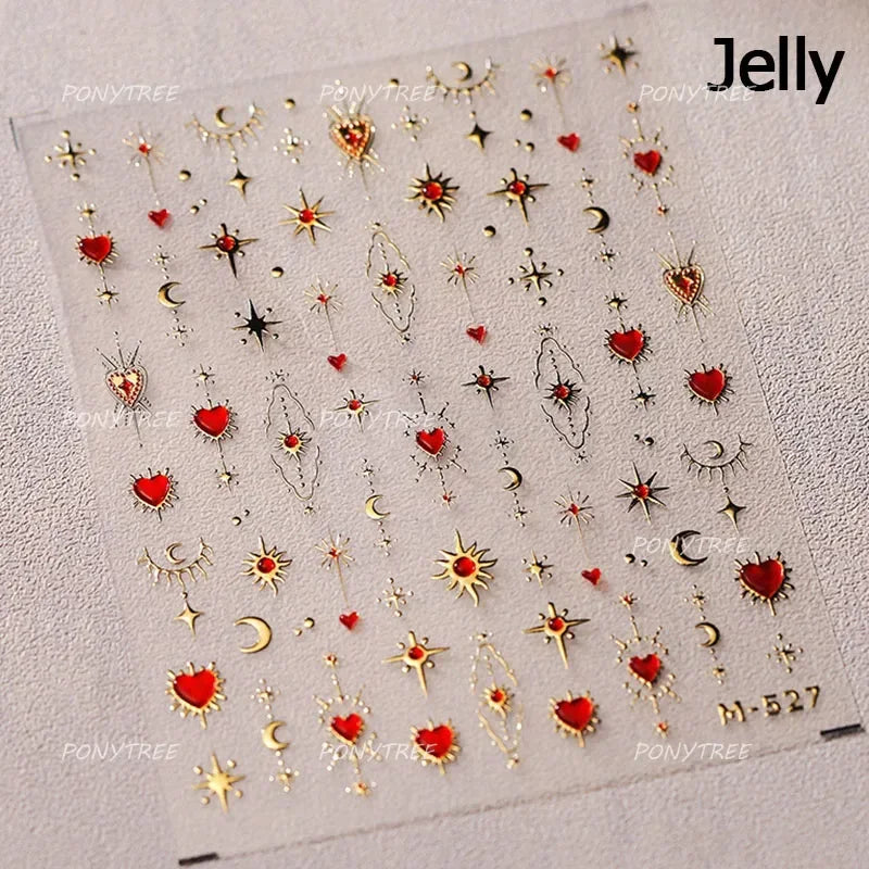 Star Moon Love Heart Curved Line Arc Dreamy Necklace Hanging in The Air Starry Night Adhesive Nail Art Stickers Manicure Decals (ONLINE ORDER ONLY)
